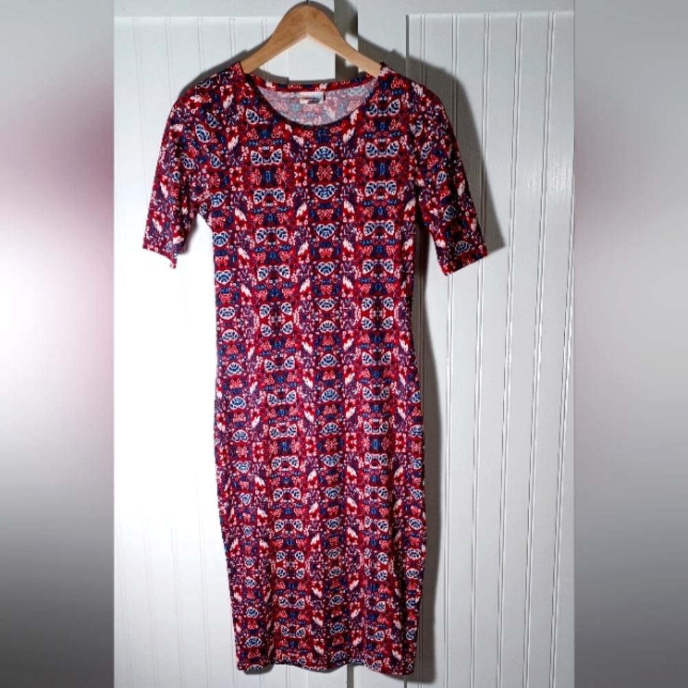 LulaRoe Women's size XS Julia dress red blue white leaves